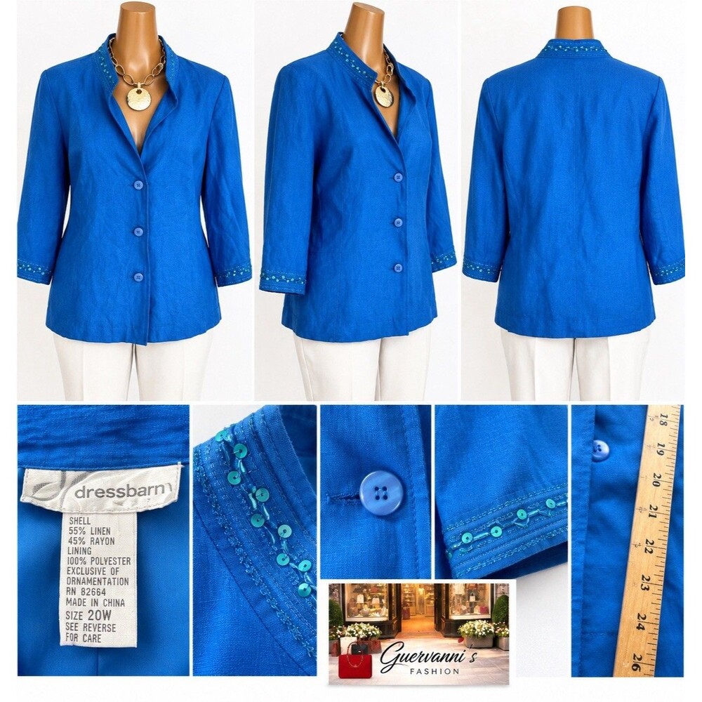 Dress Barn Womens Plus Size 20 w  Blazer Jacket Button Front 3/4 Sleeves Blue